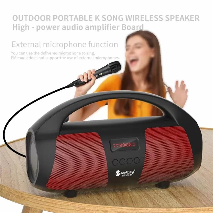 NEWRIXING NR2055 Portable TWS Bluetooth-compatible Speaker FM Radio Wireless Stereo Subwoofer with Microphone - Blue