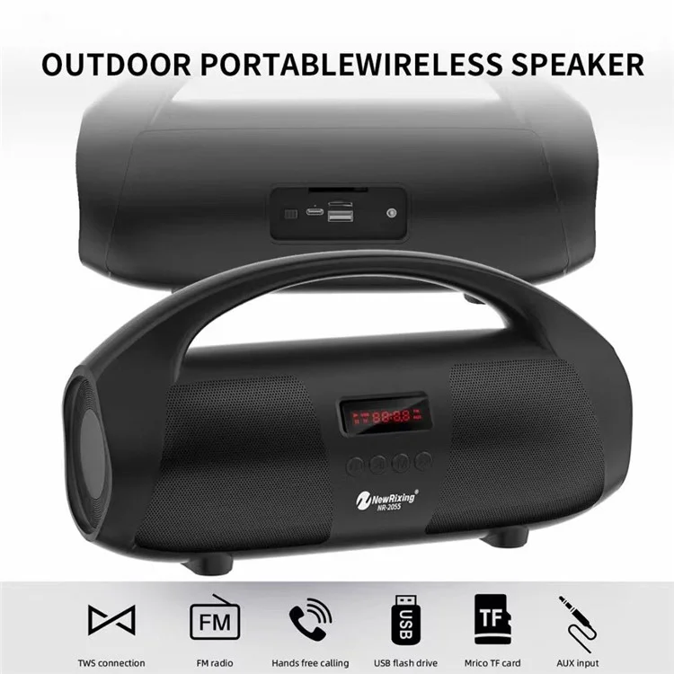 NEWRIXING NR2055 Portable TWS Bluetooth-compatible Speaker FM Radio Wireless Stereo Subwoofer with Microphone - Blue