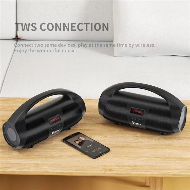 NEWRIXING NR2055 Portable TWS Bluetooth-compatible Speaker FM Radio Wireless Stereo Subwoofer with Microphone - Black