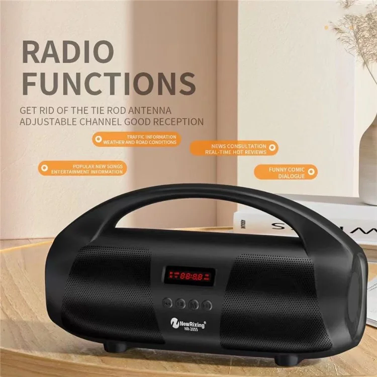 NEWRIXING NR2055 Portable TWS Bluetooth-compatible Speaker FM Radio Wireless Stereo Subwoofer with Microphone - Black