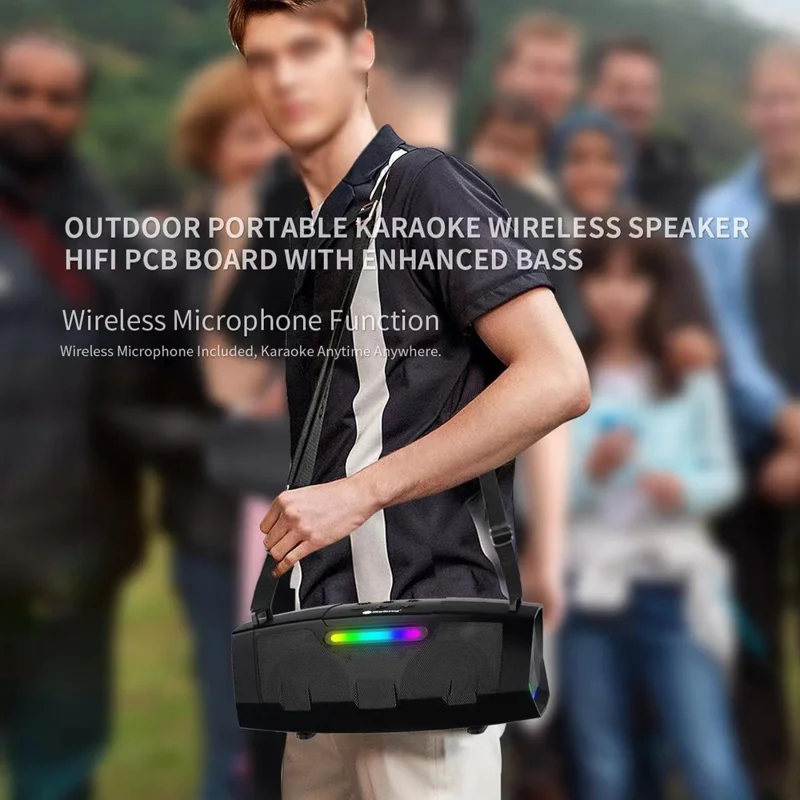 NEWRIXING NR2033 Wireless Bluetooth-compatible TWS Speaker FM Radio 20W Outdoor Portable Subwoofer - Grey