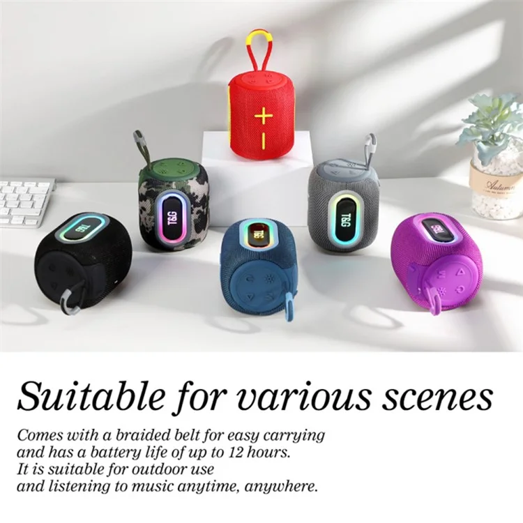 T&G TG-664 Mini Speaker with LED Light Bluetooth-compatible 5.3 Wireless Subwoofer Portable Audio Player - Camouflage