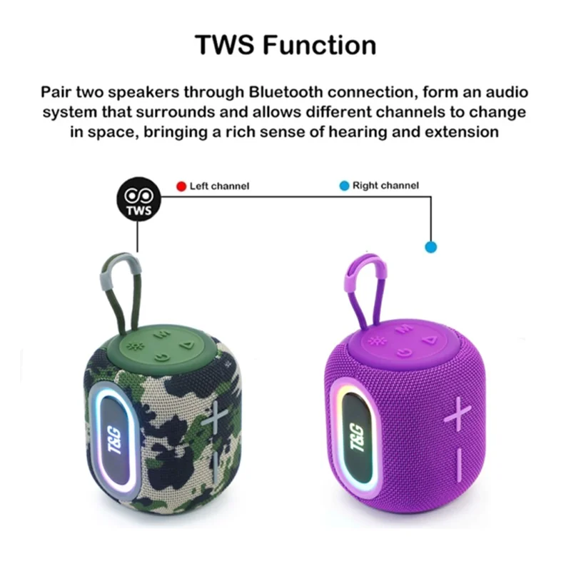T&G TG-664 Mini Speaker with LED Light Bluetooth-compatible 5.3 Wireless Subwoofer Portable Audio Player - Black