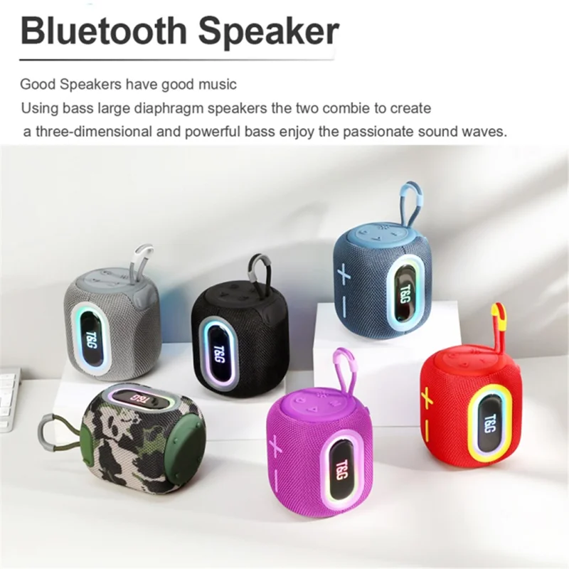 T&G TG-664 Mini Speaker with LED Light Bluetooth-compatible 5.3 Wireless Subwoofer Portable Audio Player - Black