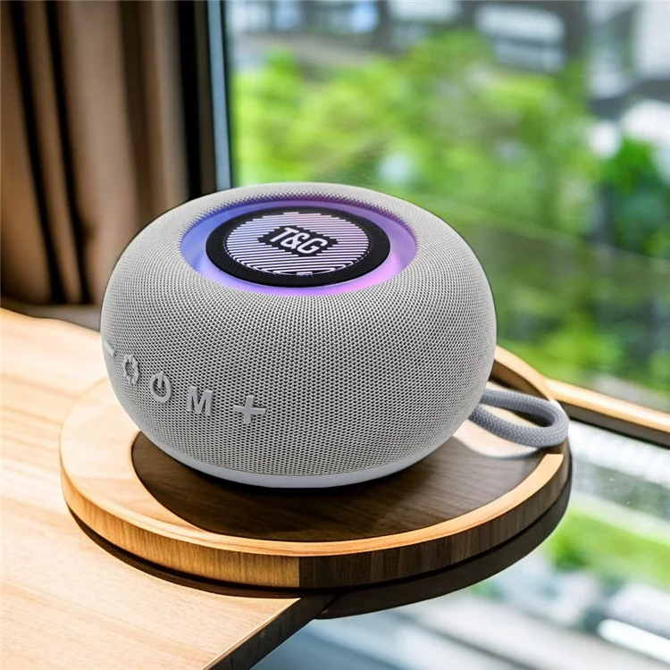 T&G TG-411 Haut-parleur Bluetooth sans fil rond à musique avec caisson de graves coloré - Gris