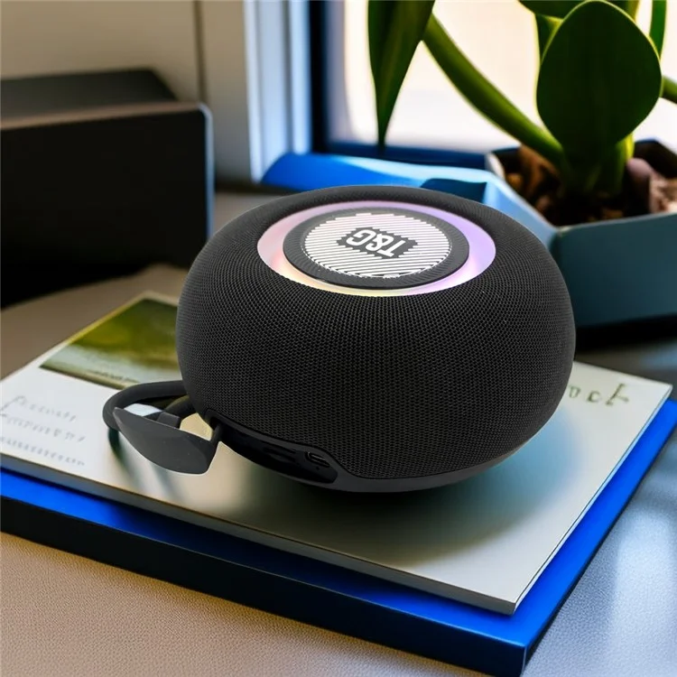 T&G TG-411 Colorful Light TWS Bluetooth-compatible Speaker Round Wireless Music Subwoofer Support TF Card - Black