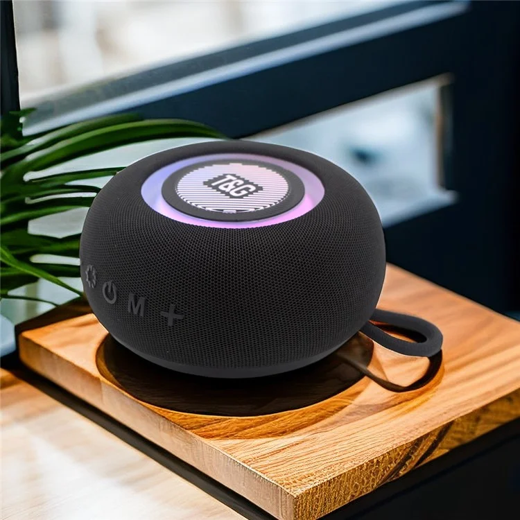 T&G TG-411 Colorful Light TWS Bluetooth-compatible Speaker Round Wireless Music Subwoofer Support TF Card - Black
