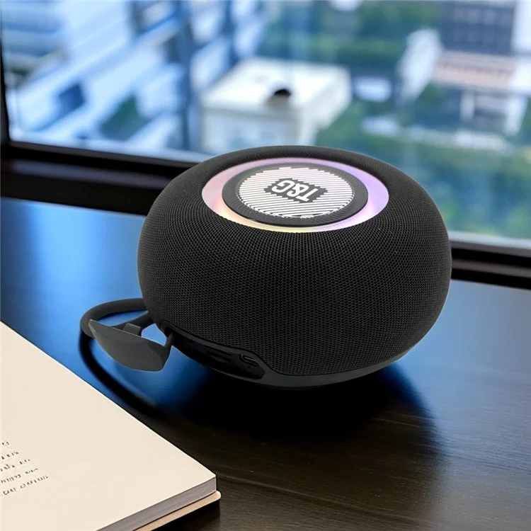 T&G TG-411 Colorful Light TWS Bluetooth-compatible Speaker Round Wireless Music Subwoofer Support TF Card - Black