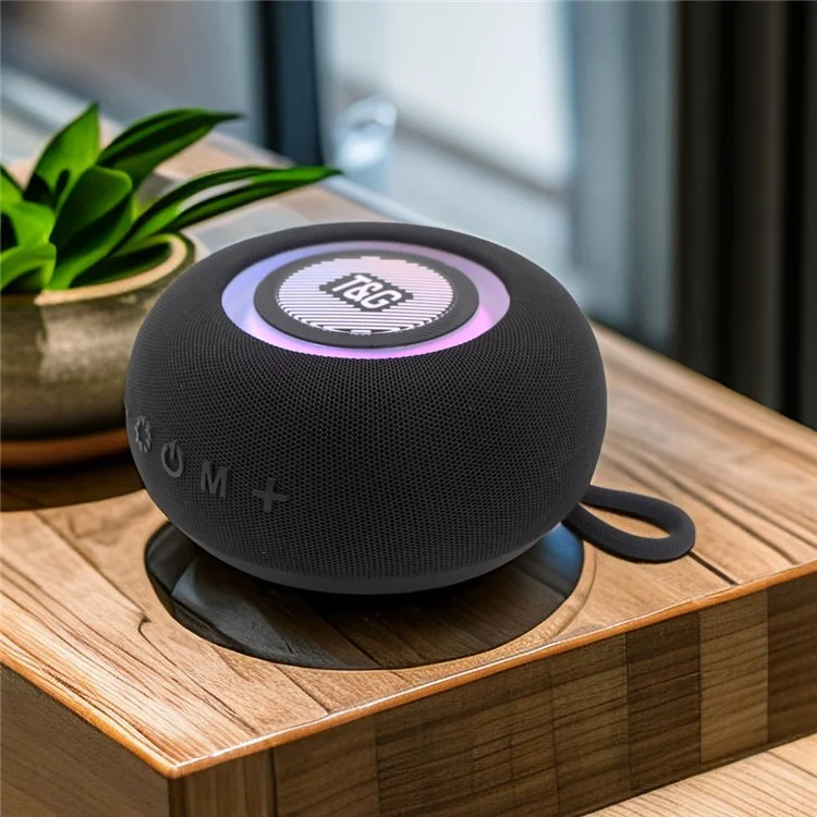 T&G TG-411 Colorful Light TWS Bluetooth-compatible Speaker Round Wireless Music Subwoofer Support TF Card - Black