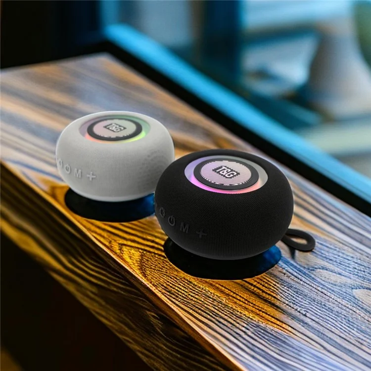 T&G TG-411 Colorful Light TWS Bluetooth-compatible Speaker Round Wireless Music Subwoofer Support TF Card - Black