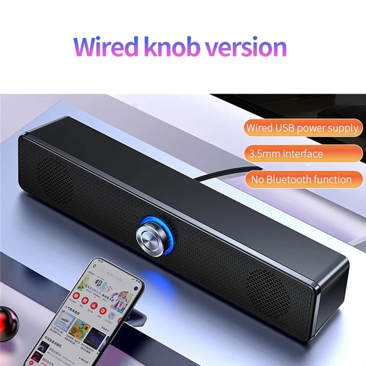 YINDIAO A36 Knob Control ABS Desktop Wired Speaker Soundbar USB HiFi Music Loudspeaker