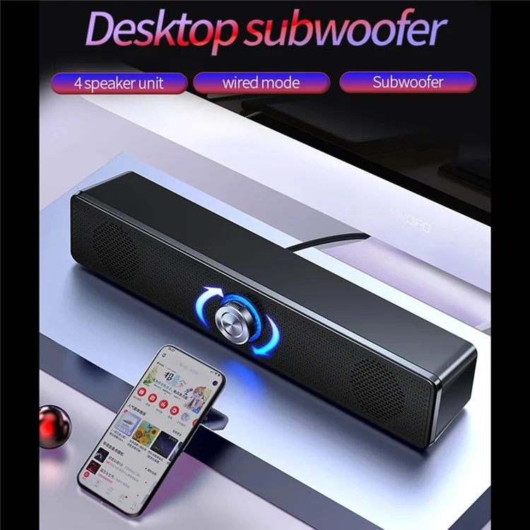 YINDIAO A36 Knob Control ABS Desktop Wired Speaker Soundbar USB HiFi Music Loudspeaker