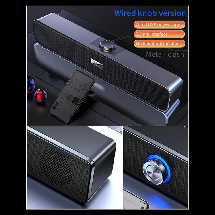 YINDIAO A36 Knob Control ABS Desktop Wired Speaker Soundbar USB HiFi Music Loudspeaker