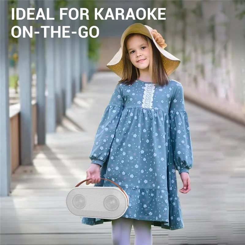 P6 Home Karaoke Machine LED Lighting Bluetooth-compatible Speaker with 2 Wireless Microphones for Kids, Adults - White