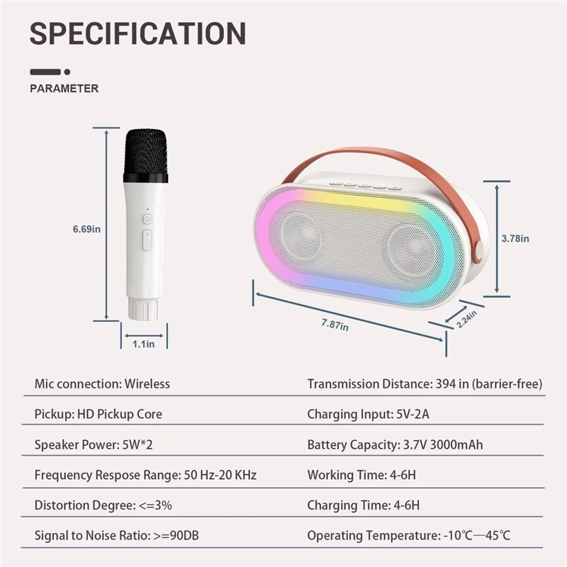 P6 Home Karaoke Machine LED Lighting Bluetooth-compatible Speaker with 2 Wireless Microphones for Kids, Adults - White