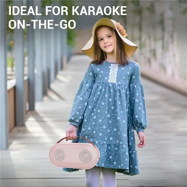 P6 Home Karaoke Machine LED Lighting Bluetooth-compatible Speaker with 2 Wireless Microphones for Kids, Adults - Pink