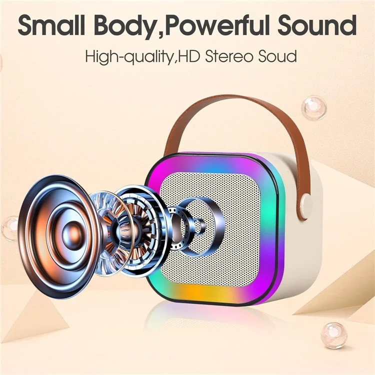 KINYO K12 English Version Karaoke KTV Machine LED Lighting Bluetooth-compatible Speaker with 2 Wireless Microphones - Beige