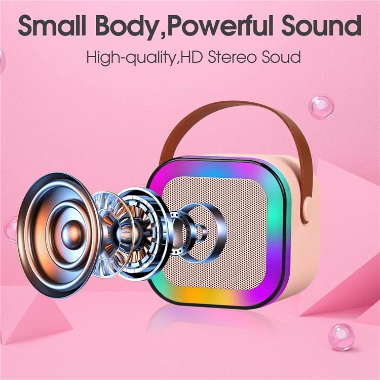 KINYO K12 English Version Karaoke KTV Machine LED Lighting Bluetooth-compatible Speaker with 2 Wireless Microphones - Pink