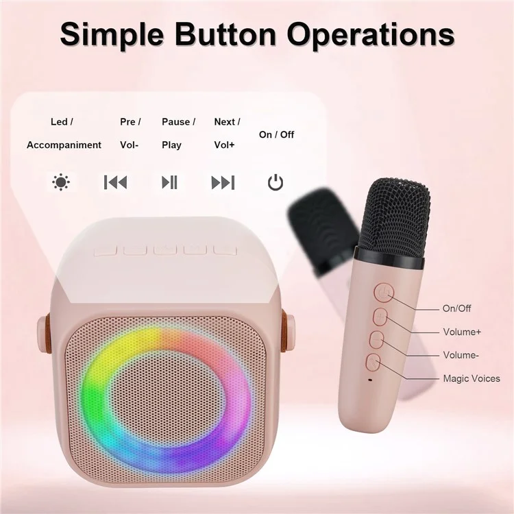 K29 Bluetooth-compatible Speaker Portable Home Karaoke Machine with 2 Wireless Microphones Set - Pink