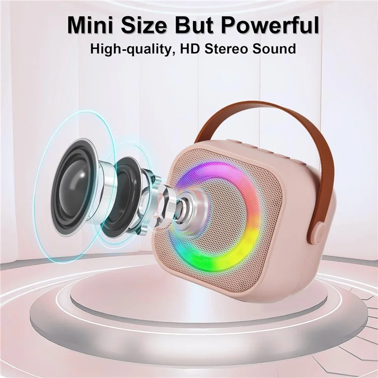 K29 Bluetooth-compatible Speaker Portable Home Karaoke Machine with 2 Wireless Microphones Set - Pink