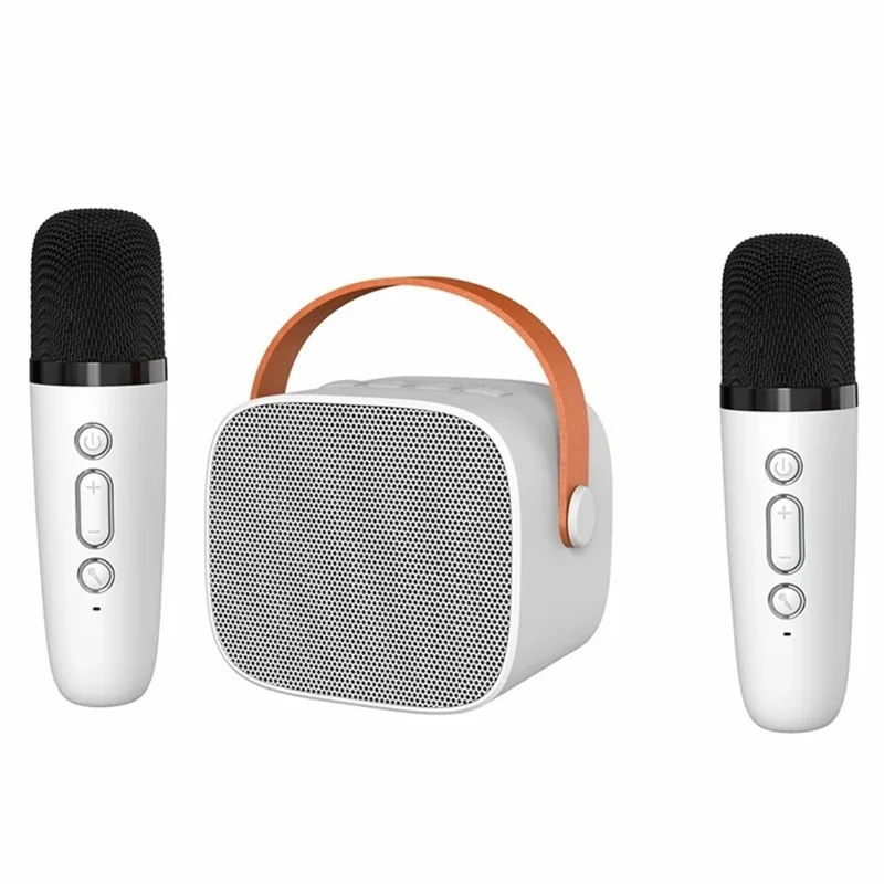 K1 Farverig Belysning Bluetooth-højttaler Mini Karaoke Maskine med 2 Mikrofoner - Hvid