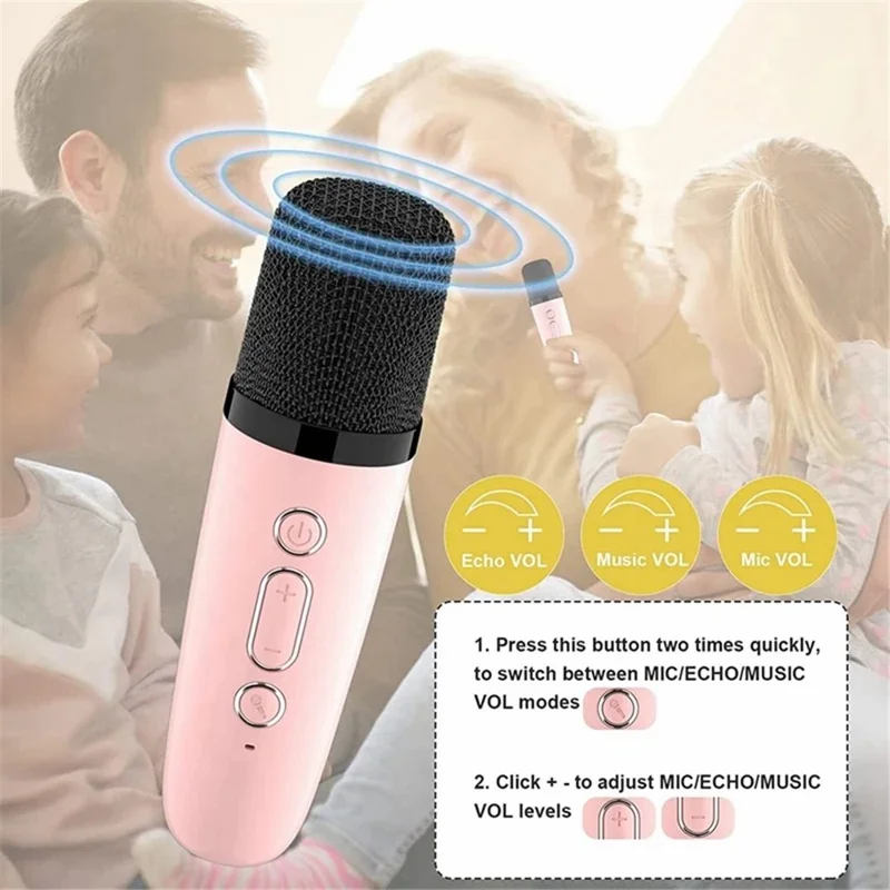 K1 Farverig Belysning Bluetooth-højttaler Mini Karaoke Maskine med 2 Mikrofoner - Hvid