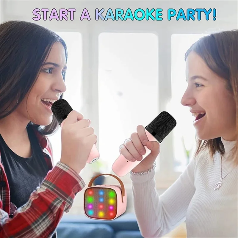 K1 Farverig Belysning Bluetooth-højttaler Mini Karaoke Maskine med 2 Mikrofoner - Hvid