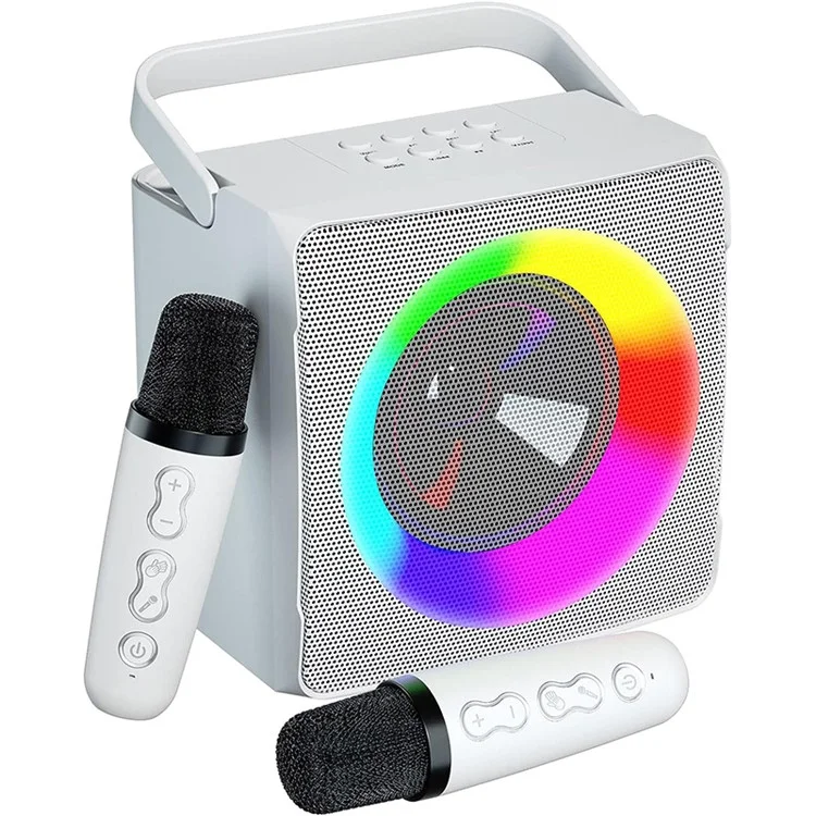 SD-508 Portable Karaoke Machine + 2 Wireless Microphones Bluetooth-compatible Speaker with Party Lights - White