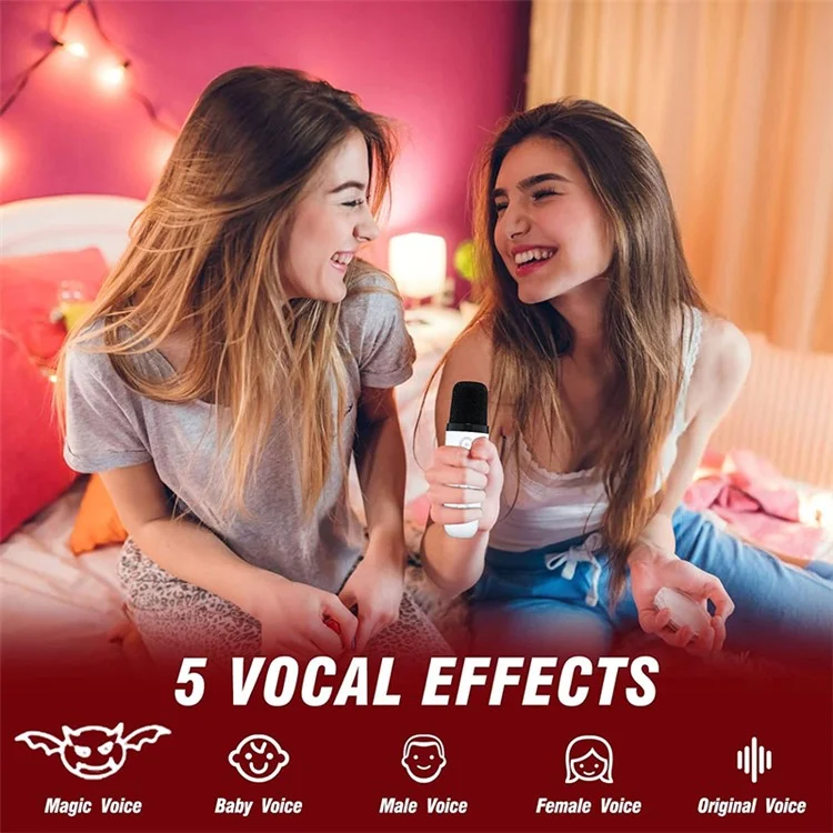 SD-508 Portable Karaoke Machine + 2 Wireless Microphones Bluetooth-compatible Speaker with Party Lights - White