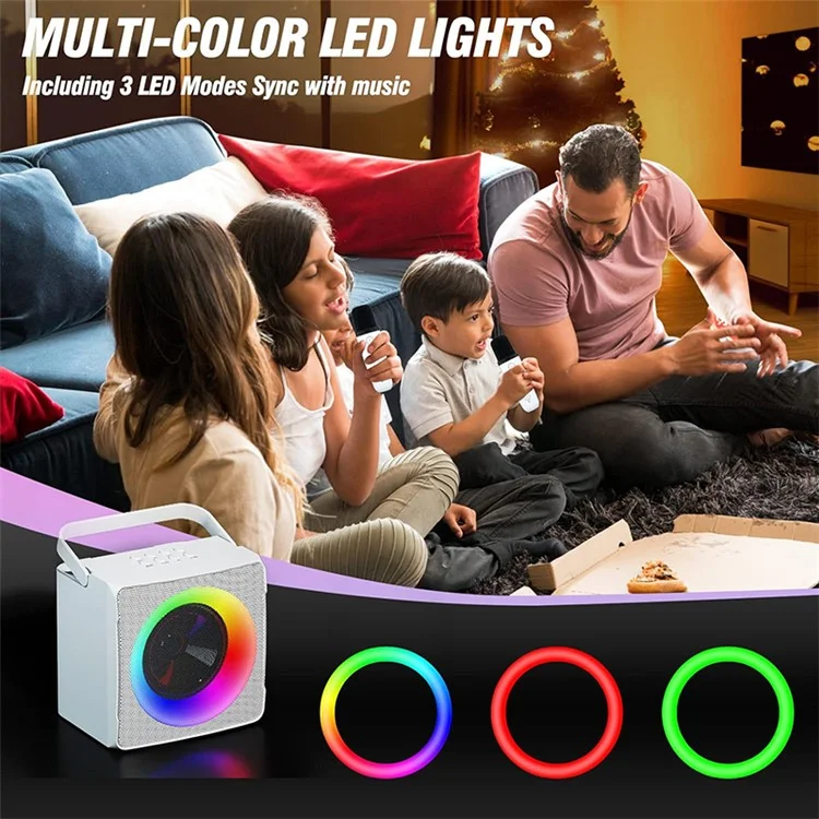SD-508 Portable Karaoke Machine + 2 Wireless Microphones Bluetooth-compatible Speaker with Party Lights - White