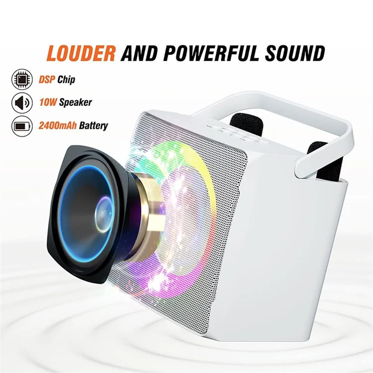 SD-508 Portable Karaoke Machine + 2 Wireless Microphones Bluetooth-compatible Speaker with Party Lights - White