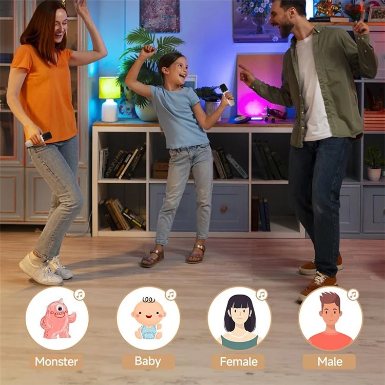 P3 Kids Adults Karaoke KTV Machine LED Lighting Bluetooth-compatible Speaker with 2 Wireless Microphones - Beige