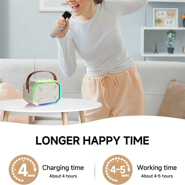 P3 Kids Adults Karaoke KTV Machine LED Lighting Bluetooth-compatible Speaker with 2 Wireless Microphones - Beige