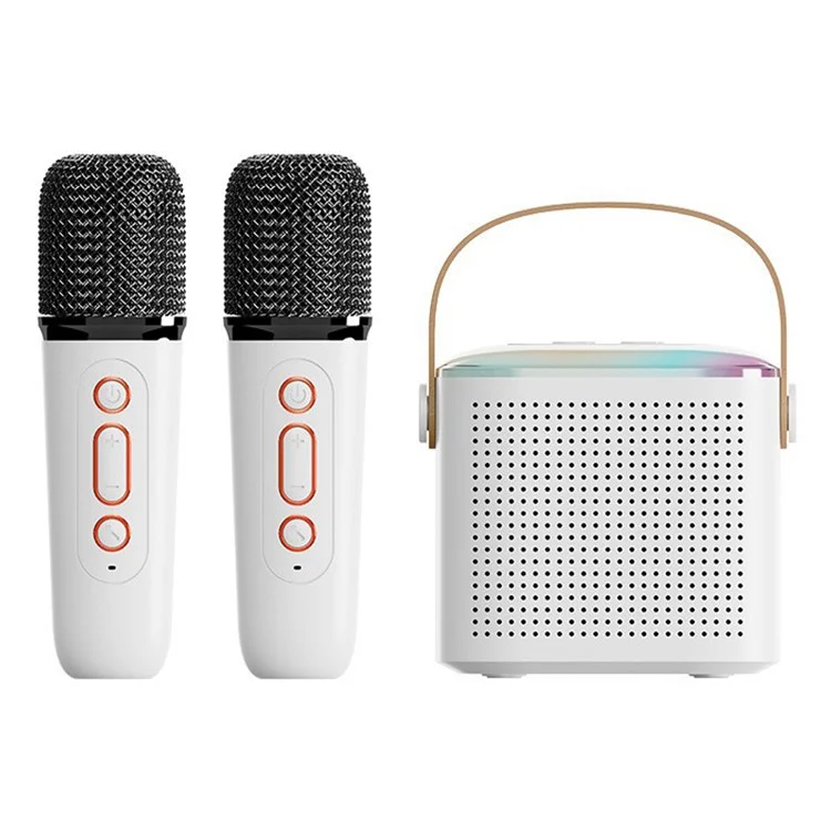 Y1 Home Máquina de Karaoke Portátil Caixa de Som Bluetooth Suporta Reprodução por Entrada AUX de 3,5 mm e Cartão TF com 2 Microfones - Branco 