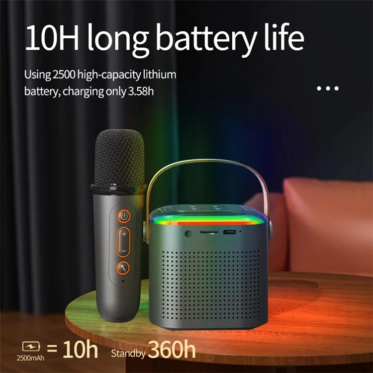 Y1 Home Máquina de Karaoke Portátil Caixa de Som Bluetooth Suporta Reprodução por Entrada AUX de 3,5 mm e Cartão TF com 2 Microfones - Branco 