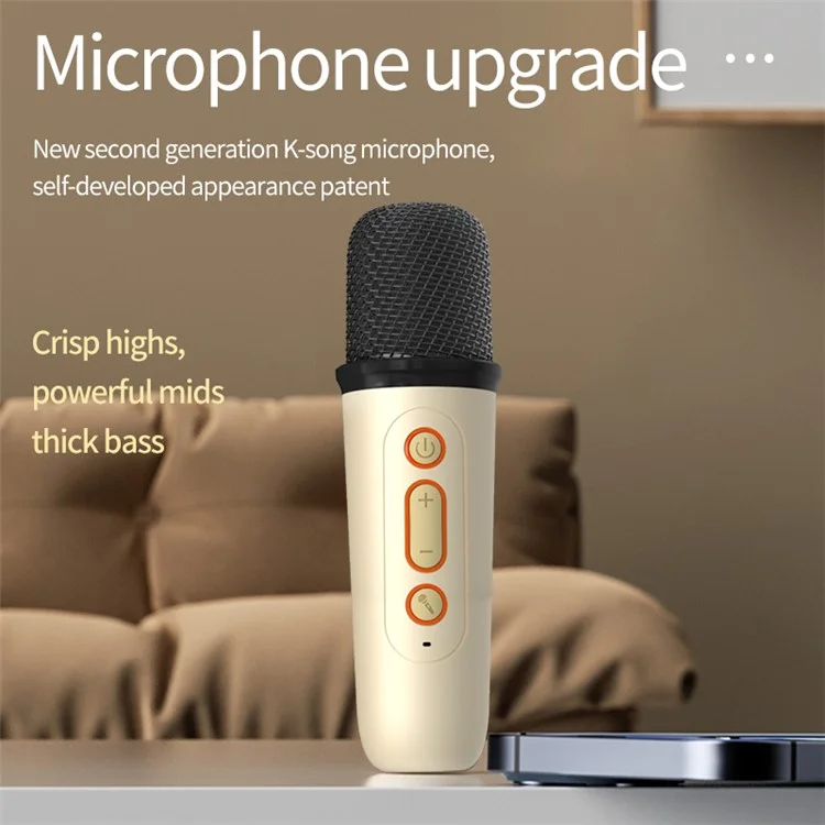 Y1 Home Máquina de Karaoke Portátil Caixa de Som Bluetooth Suporta Reprodução por Entrada AUX de 3,5 mm e Cartão TF com 2 Microfones - Branco 