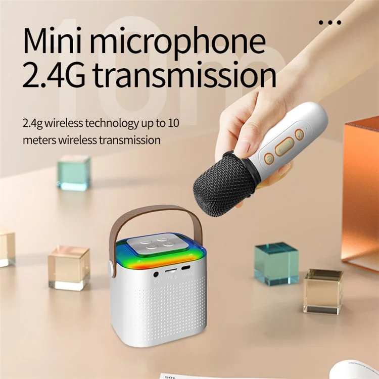 Y1 Home Máquina de Karaoke Portátil Caixa de Som Bluetooth Suporta Reprodução por Entrada AUX de 3,5 mm e Cartão TF com 2 Microfones - Branco 