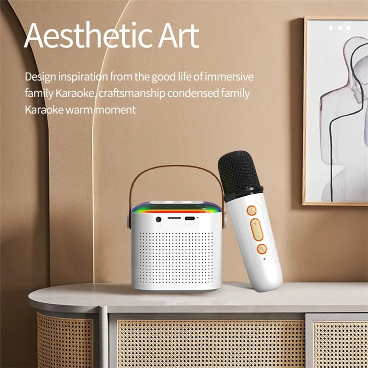 Y1 Home Máquina de Karaoke Portátil Caixa de Som Bluetooth Suporta Reprodução por Entrada AUX de 3,5 mm e Cartão TF com 2 Microfones - Branco 