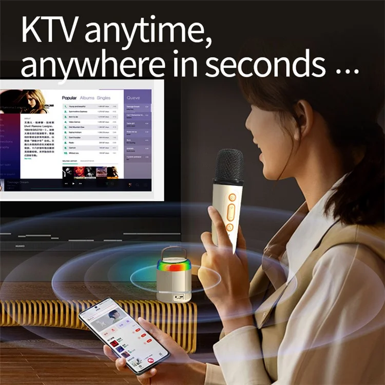 Máquina de Karaoke Doméstica Y2 Caixa de Som Bluetooth Suporta Reprodução por AUX 3,5 mm e Cartão TF com 1 Microfone - Preto 