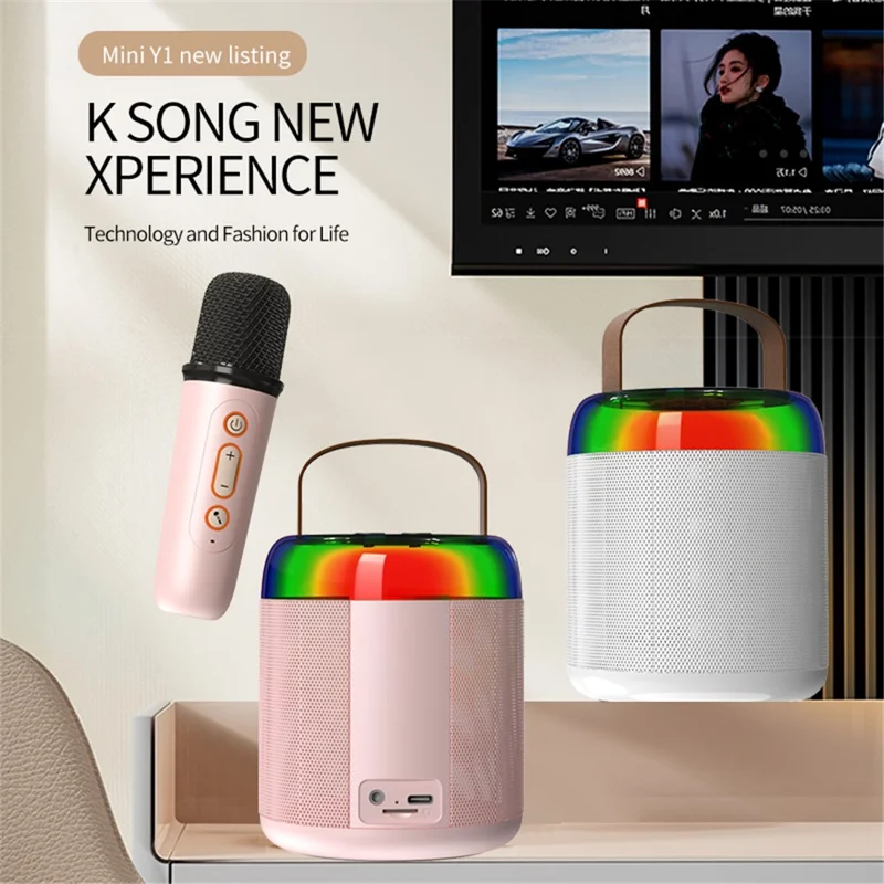 Machine karaoké Y2, enceinte compatible Bluetooth, prise en charge de la lecture 3,5 mm AUX et carte TF avec 1 microphone - Rose
