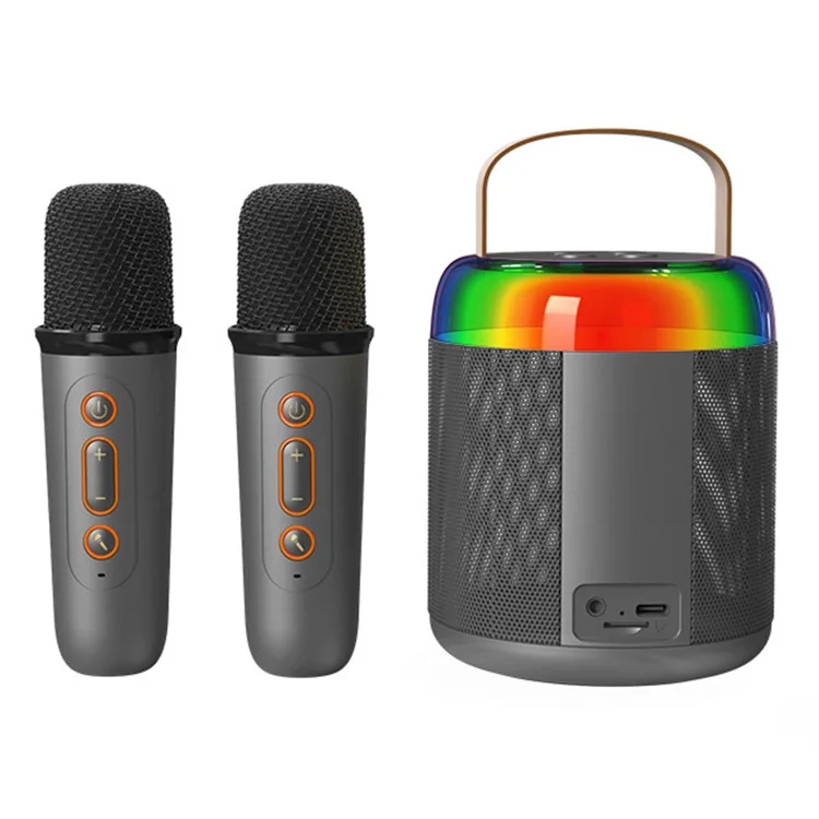 Y2 Colorful Light Mini Karaoke Machine Portable Bluetooth-compatible Speaker with 2 Wireless Microphones - Black