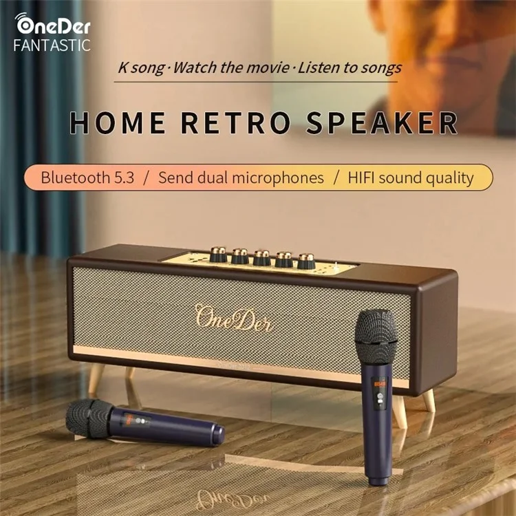 Altavoz Bluetooth Vintage de Oneder D8 Con TF / USB / FM, Altavoz Inalámbrico de Grano de Madera - Marrón