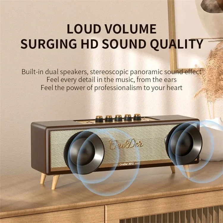 ONEDER D8 Vintage Bluetooth-compatible Speaker with TF / USB / FM, Wood Grain Wireless Speaker - Brown