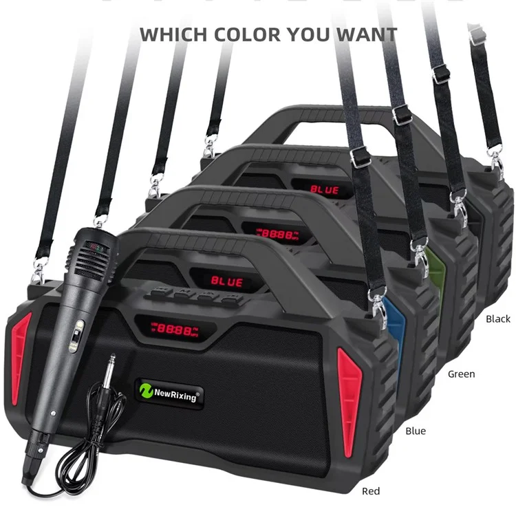 NEWRIXING NR6011 Outdoor Karaoke TWS Bluetooth-compatible Speaker with Shoulder Strap - Black