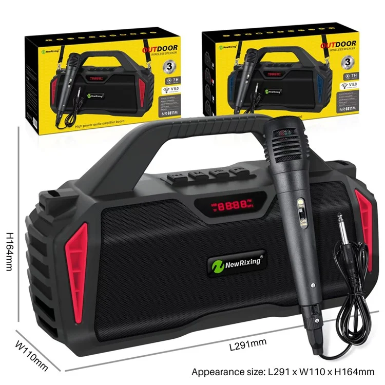 NEWRIXING NR6011 Outdoor Karaoke TWS Bluetooth-compatible Speaker with Shoulder Strap - Black