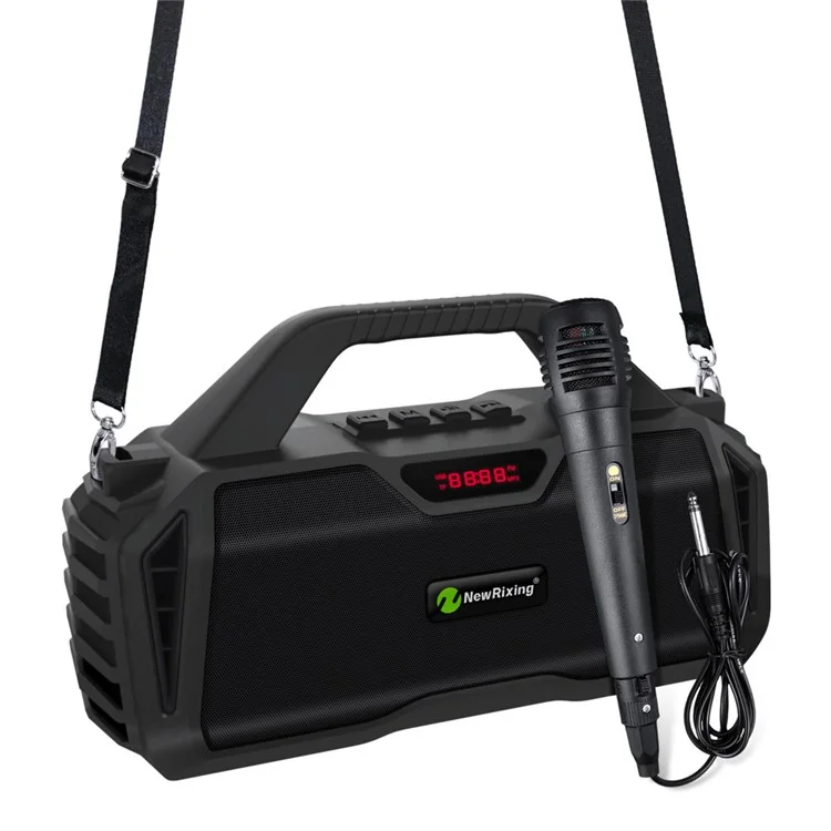NEWRIXING NR6011 Outdoor Karaoke TWS Bluetooth-compatible Speaker with Shoulder Strap - Black