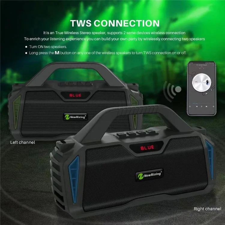NEWRIXING NR6011 Outdoor Karaoke TWS Bluetooth-compatible Speaker with Shoulder Strap - Black