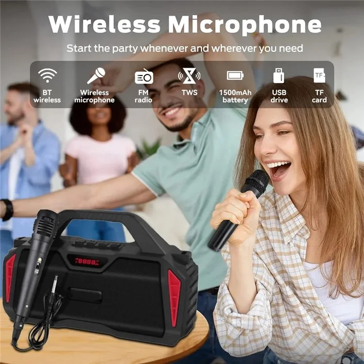 NEWRIXING NR6011 Outdoor Karaoke TWS Bluetooth-compatible Speaker with Shoulder Strap - Black
