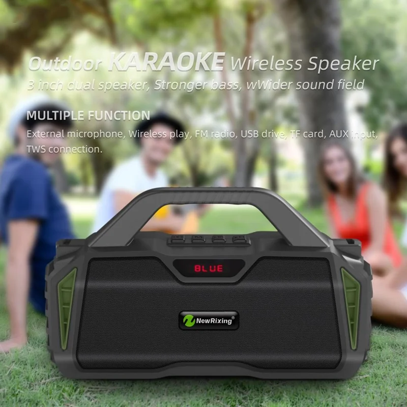 NEWRIXING NR6011 Outdoor Karaoke TWS Bluetooth-compatible Speaker with Shoulder Strap - Black