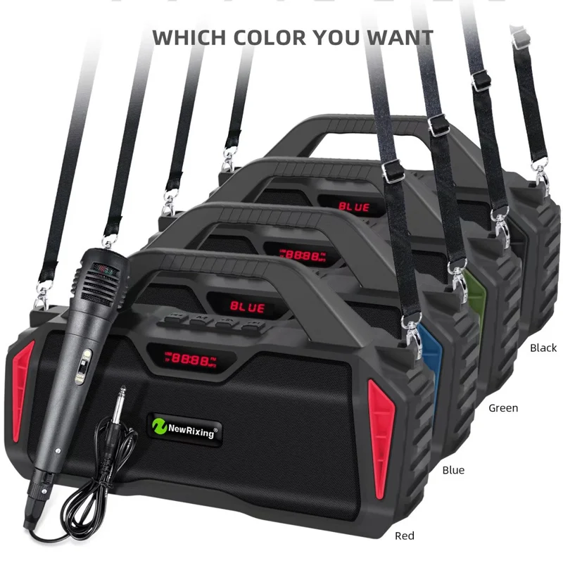 NEWRIXING NR6011 Outdoor Karaoke TWS Bluetooth-compatible Speaker with Shoulder Strap - Blue